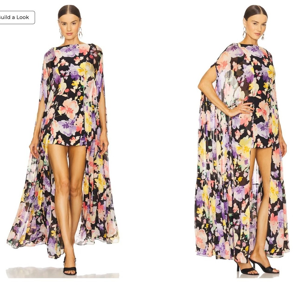 NEW La Fuori Coralia Floral Cape Maxi Dress XS NWT Revolve